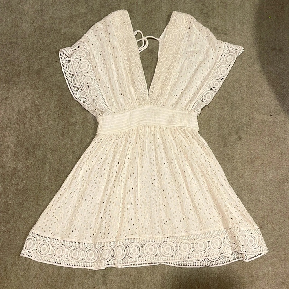 Surf Gypsy white 100% cotton V-Neck dress / Cover-Up M